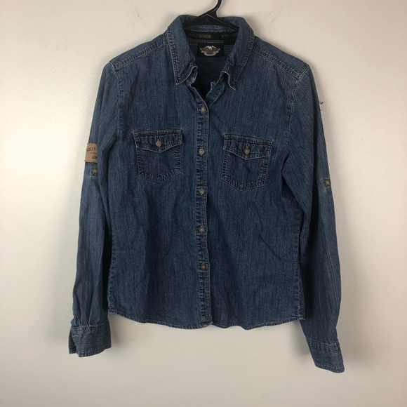 Harley-Davidson Tops - Harley Davidson Jean Button Down Shirt Patch M